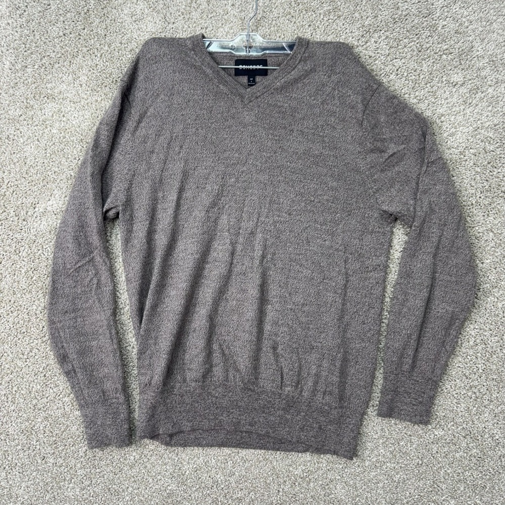 Bonobos Sweater Mens Large Slim Brown 100% Extra Fine Merino Wool V-Neck Knit